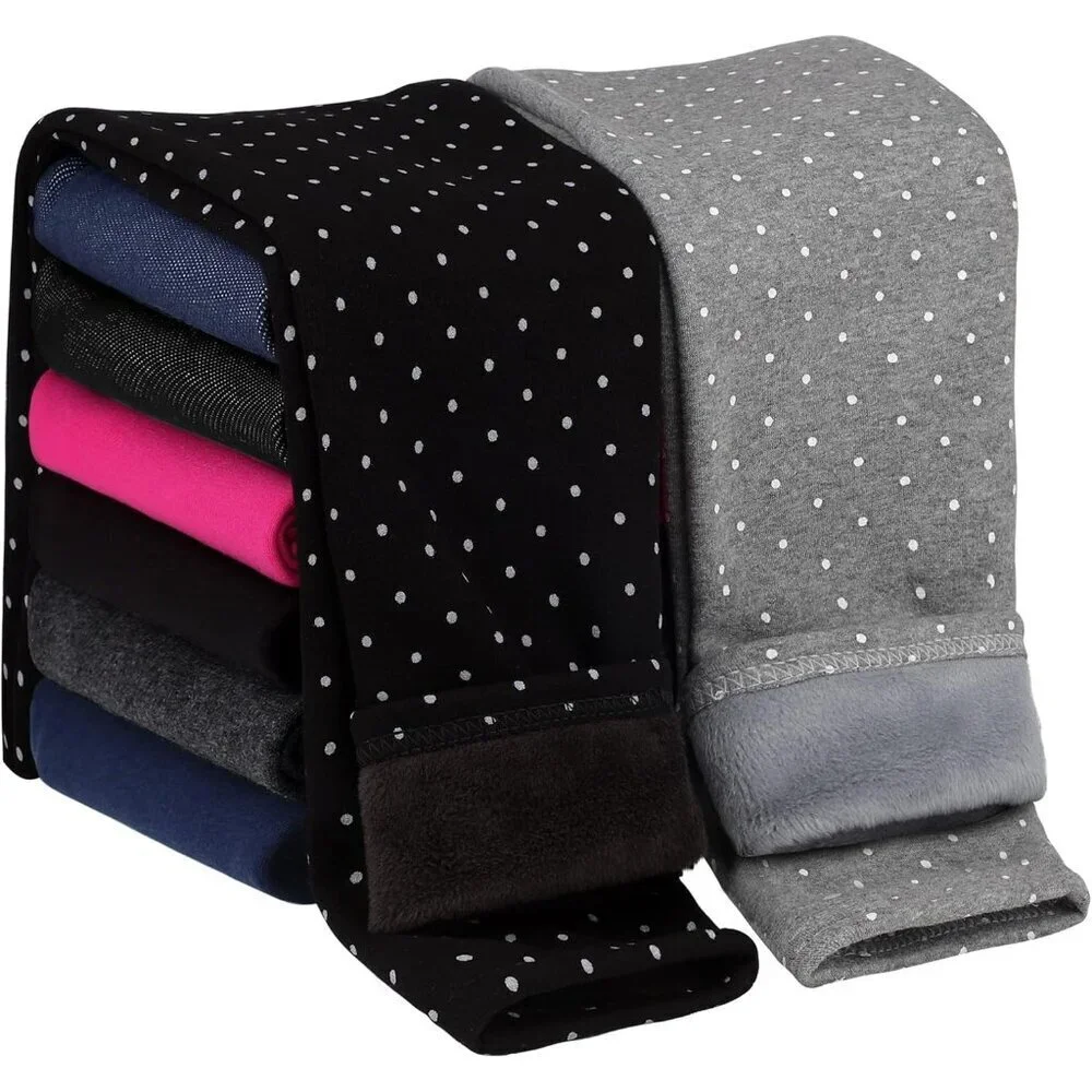 2 Pack Girls Cotton Fleece Lined Leggings Kids Thick Thermal Tights Winter Full - Picture 1 of 7